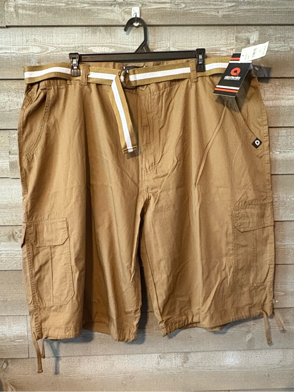 Akademiks Men's Tan Cargo Shorts with Striped Belt